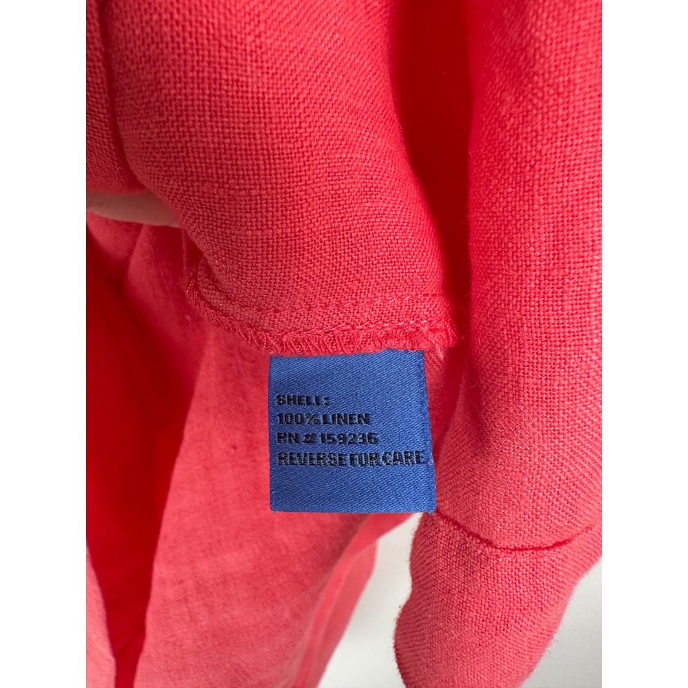 J.McLaughlin Coral Pink 100% Linen Shift Dress XL Long Puff Sleeve Boho - Picture 6 of 10